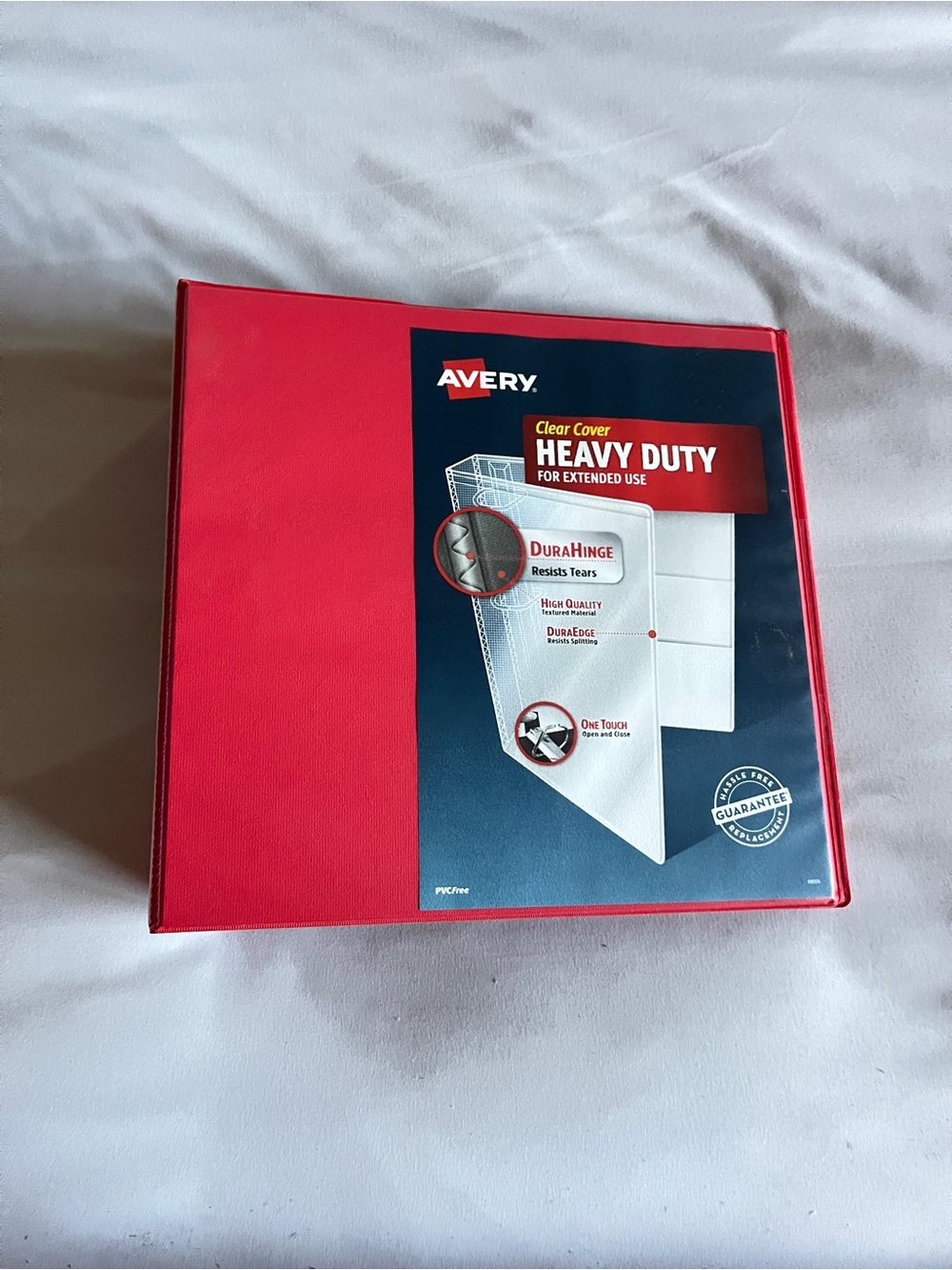 Avery Heavy Duty 3 Inch Red 3-Ring Binder Clear Cover One Touch Holds 670 Sheets